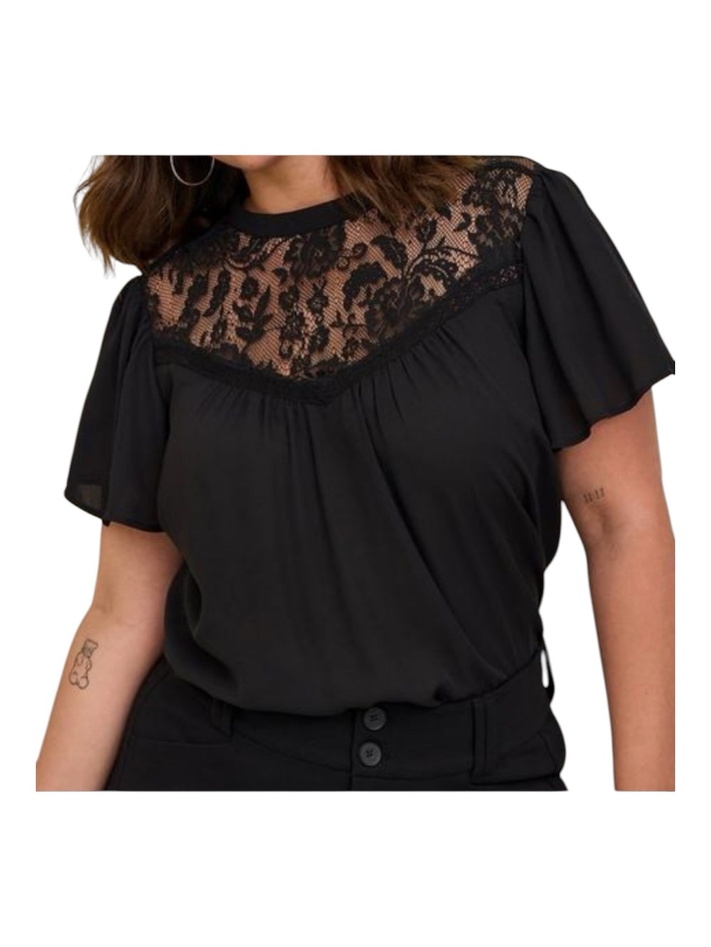 Torrid Georgette with Lace Detail Short Flutter Sleeve Top EUC sz 0/L